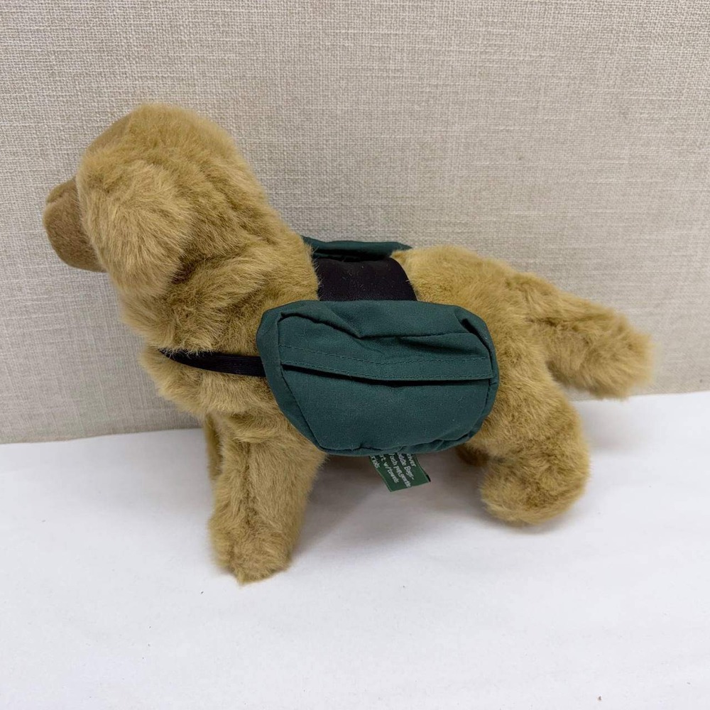 LL Bean Douglas Mini Golden Retriever Plush Dog Green Saddle Bag Backpack 12in
